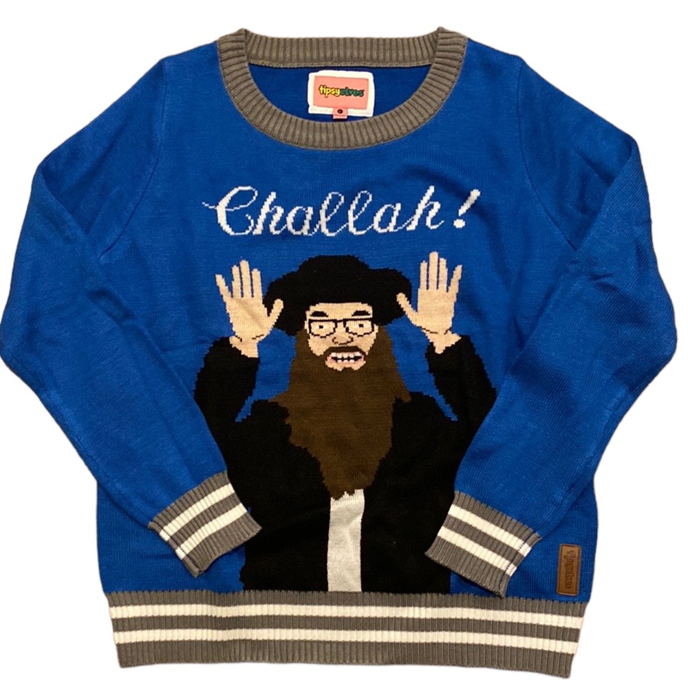 Tipsy Elves Challah Ugly Funny Holiday Hanukkah Channuka Rabbi Sweater Large